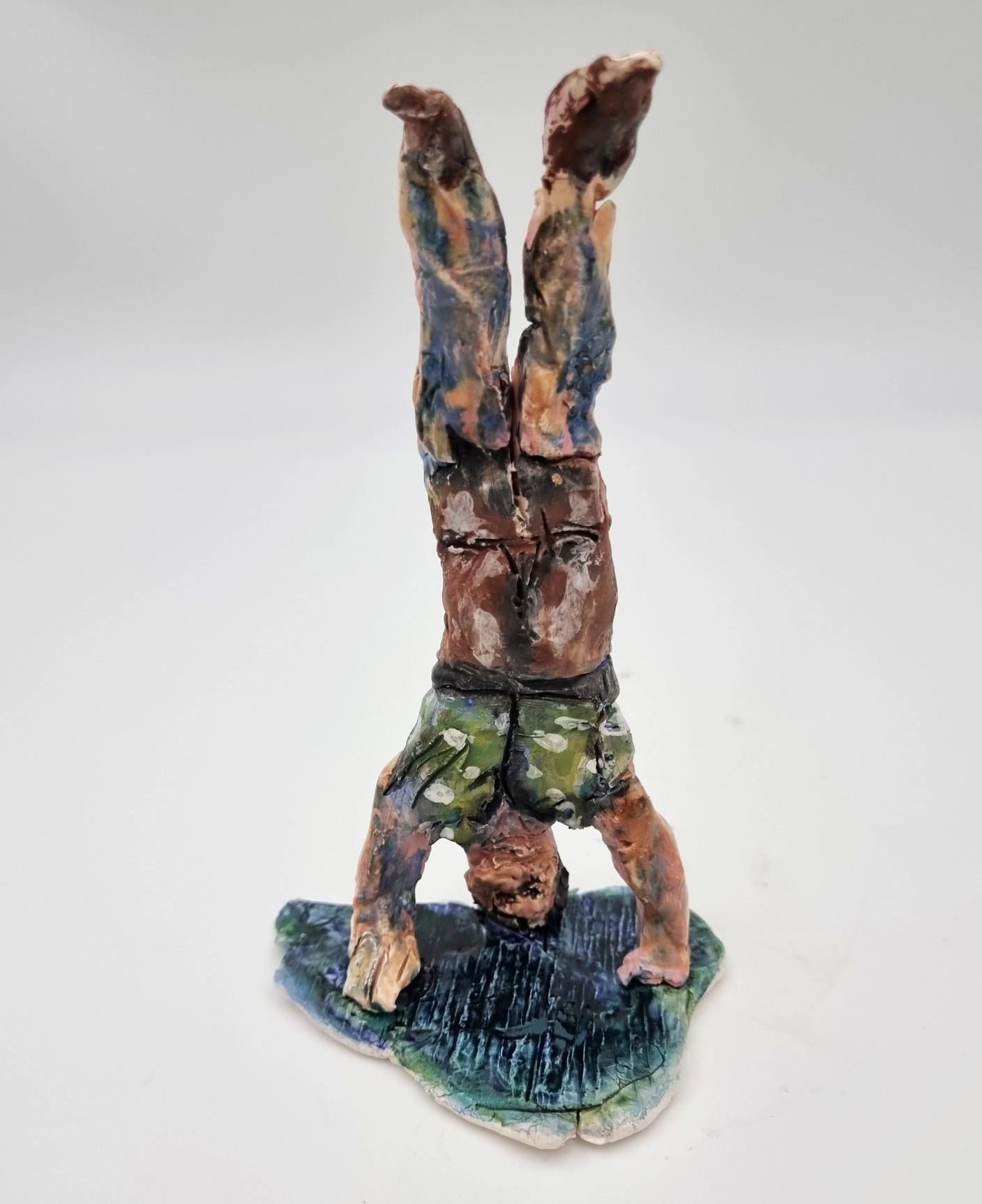 Headstand Acrobat (Circus, Whimsical, Viola Frey, Delicate, Playful, Fun) - Sculpture by Ann Rothman