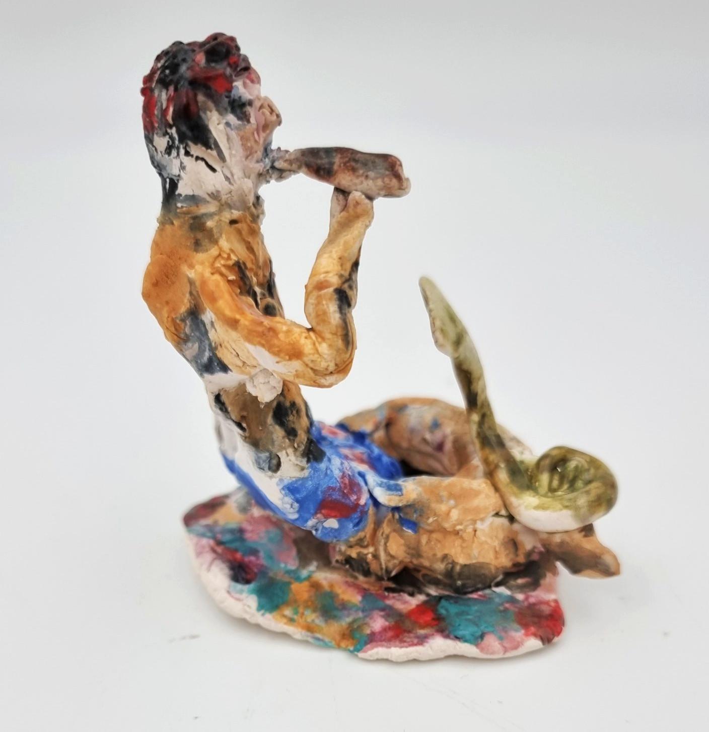 Ann Rothman
Snake Charmer (Circus, Whimsical, Viola Frey, Delicate, Playful, Fun, Cirque du Soleil, The Ringling Bros., Barnum & Bailey) 
2022
Porcelain, Low Fire Glazes, Crayons, Watercolors
Fired Cone 06, 04
3.75 x 3 x 3 inches
COA provided
Ref.: