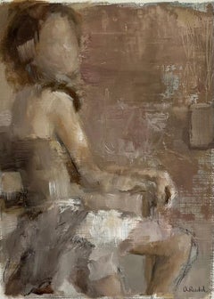 Dancer's Break in Taupe by Ann Rudd, Framed Figurative Impressionist Painting