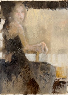 „Still Water“, zeitgenössisches Ölgemälde einer sitzenden Figur von Ann Rudd