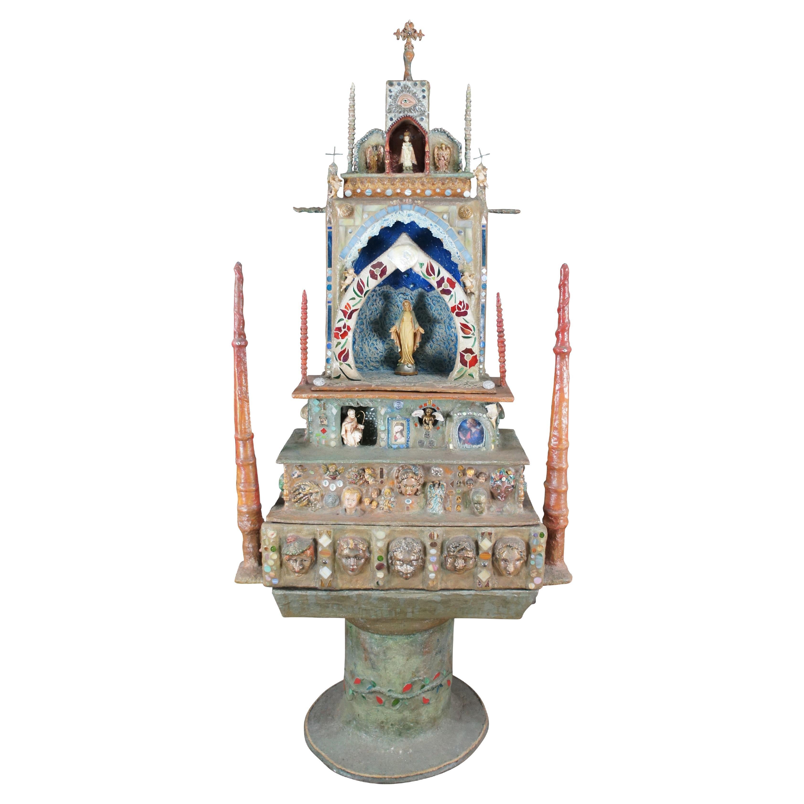 Ann Ruff Large Figural Tiered Folk Art Sculpture Altar Church Shrine Statue 91" For Sale