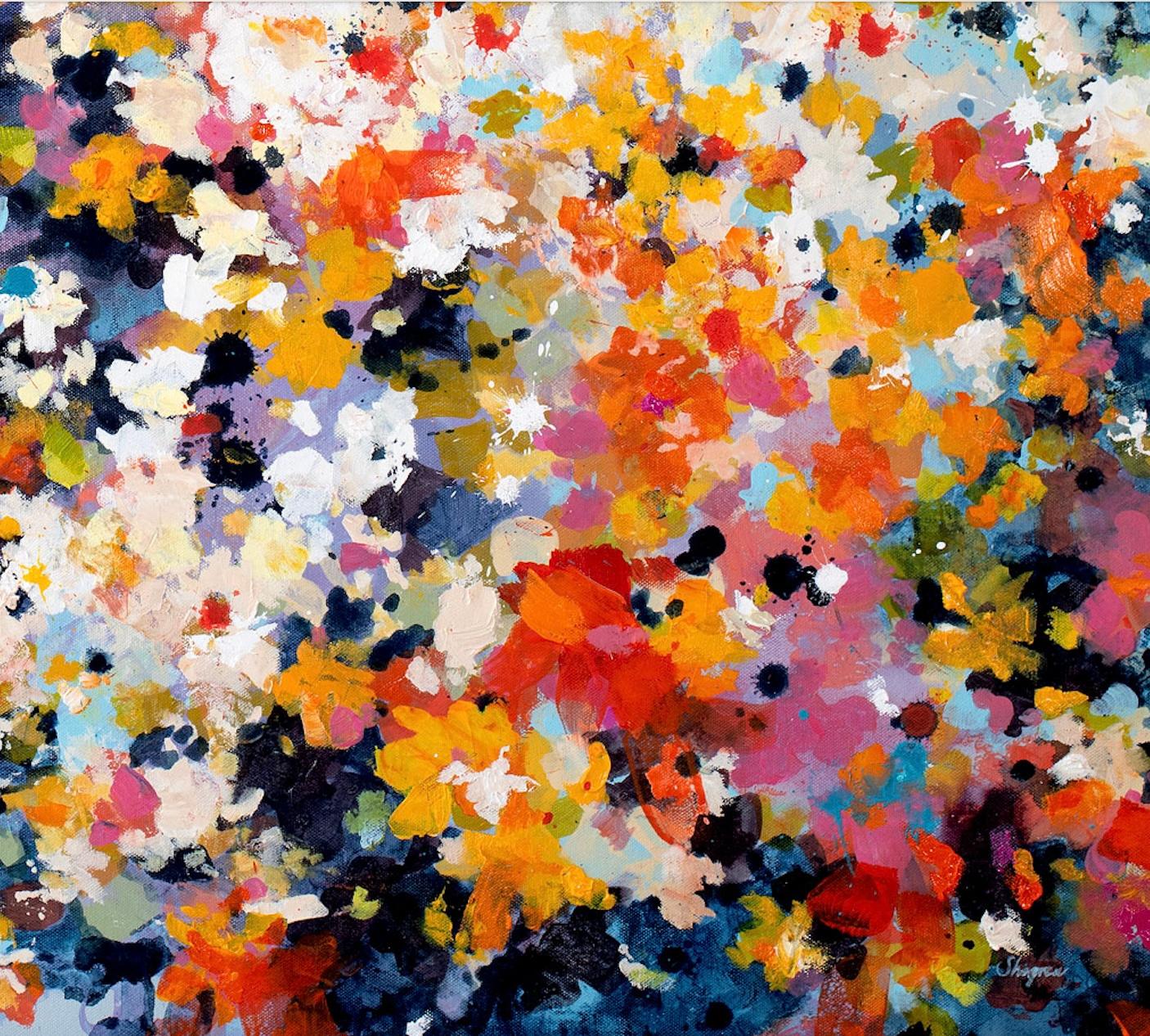 Jardin secret 9 - Noir Abstract Painting par Ann Shogren