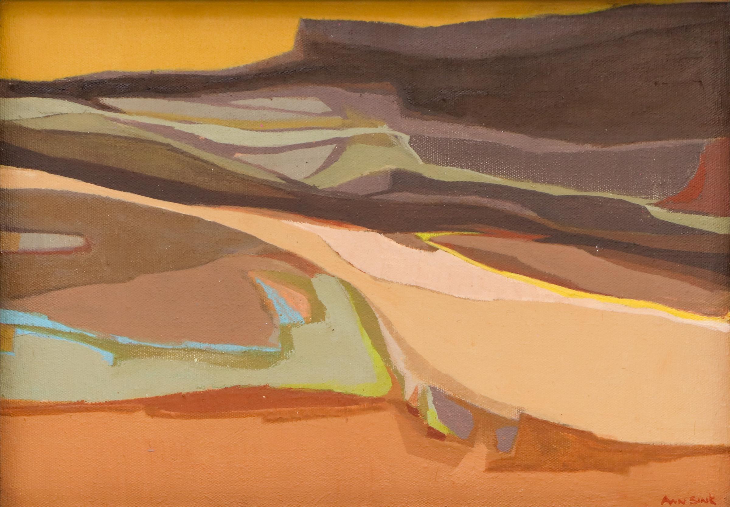 Abstract Painting di Ann Sink - 1960 Mid Century Modern Desert Landscape Acrylic Painting in Rich Earth Tones (Pittura acrilica di un paesaggio desertico di metà secolo)