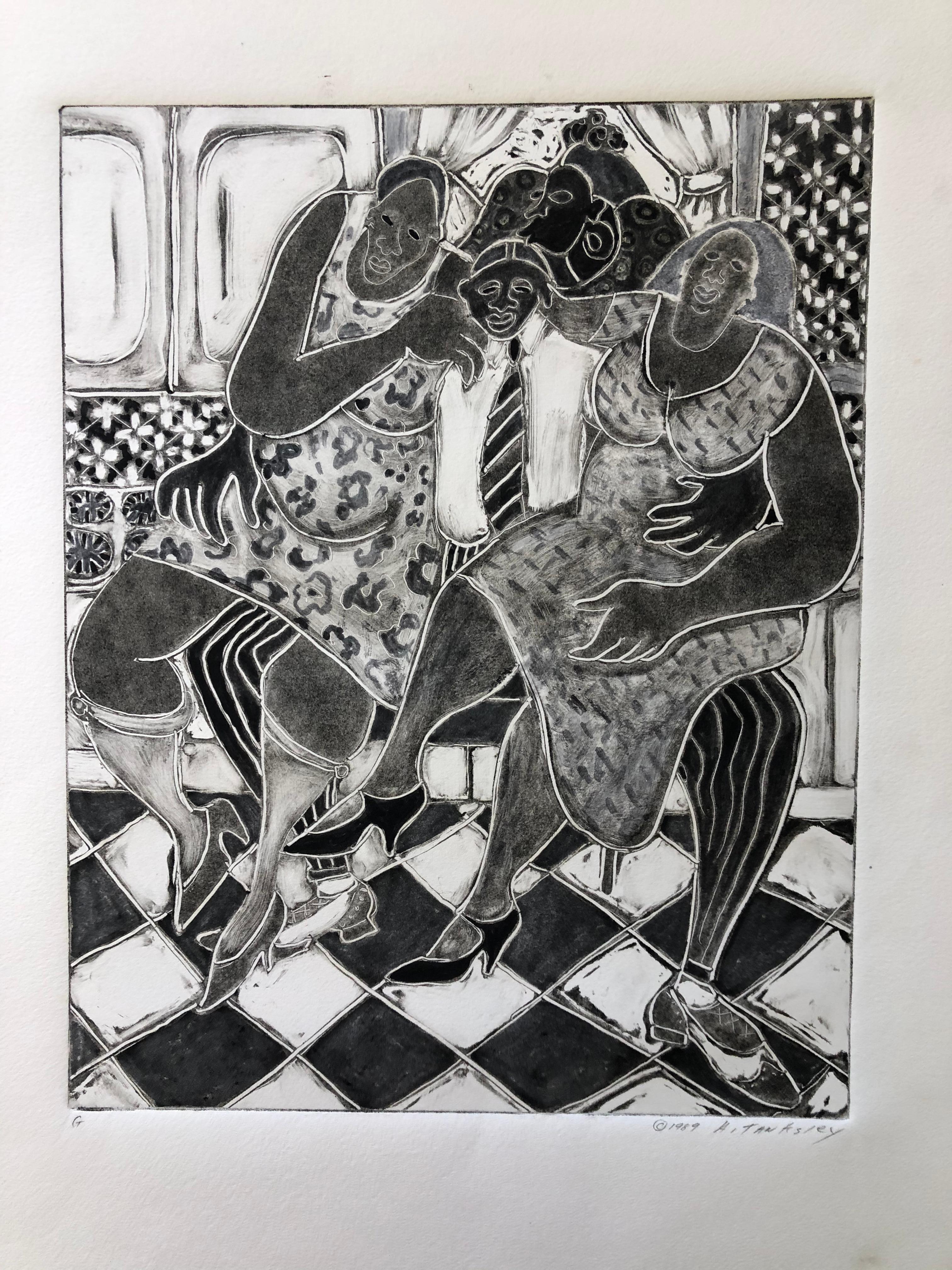 Ann Tanksley ist eine afroamerikanische Künstlerin, die 1934 geboren wurde. Sie studierte in Carnegie Mellon sowie an der Arts Students League und der New School for Social Research. Diese Monotypie-Radierung stammt aus ihrer wichtigsten Serie von