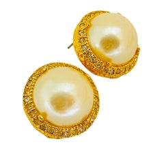 ANN TAYLOR signed vintage gold crystals pearls designer runway  earrings