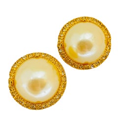 ANN TAYLOR signed vintage gold crystals pearls designer runway  earrings