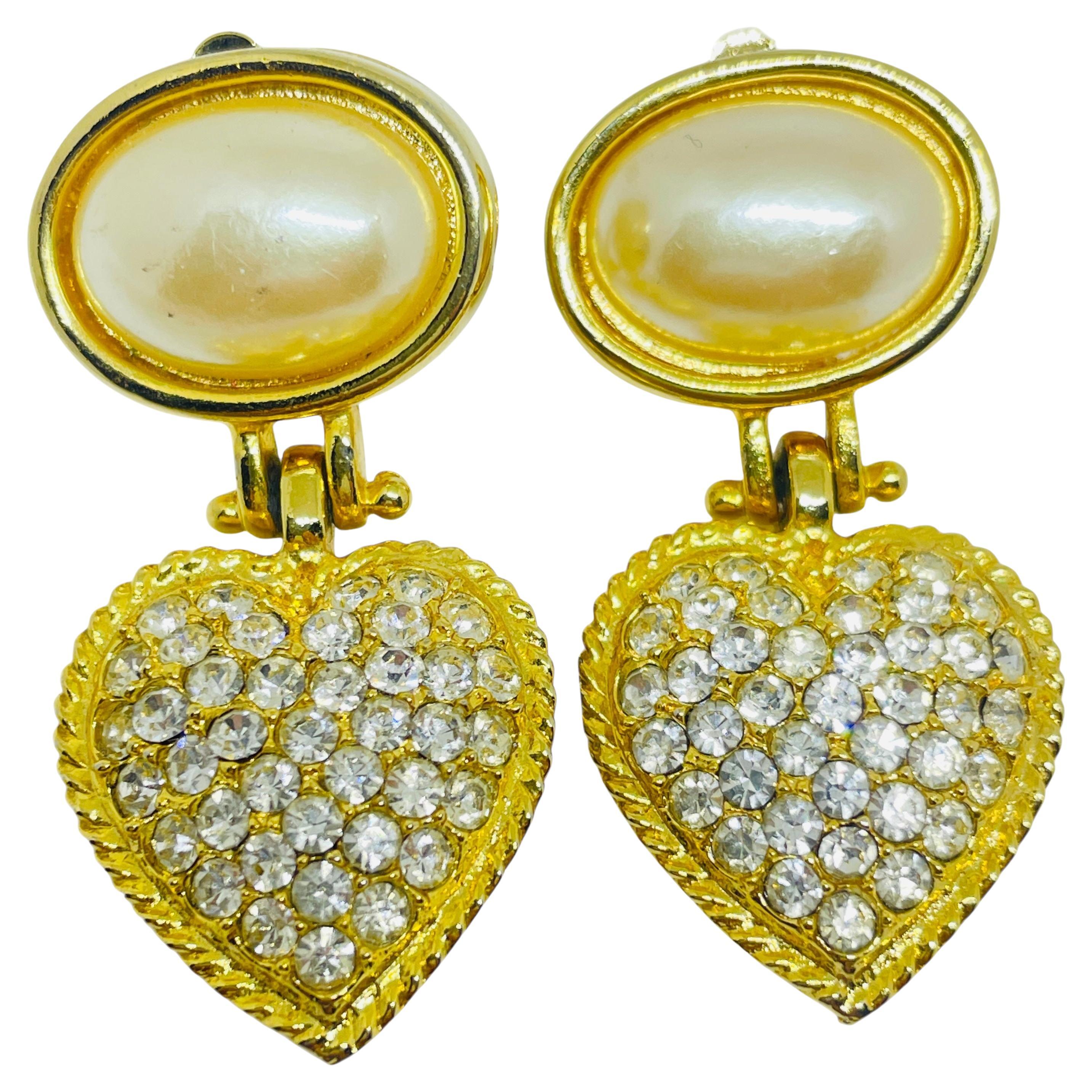 Orecchini a clip con cuore di strass e perle vintage firmati ANN TAYLOR