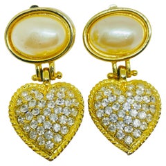 Orecchini a clip con cuore di strass e perle vintage firmati ANN TAYLOR
