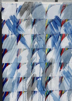 Ann Thornycroft, grande dipinto astratto geometrico a olio, “White Grid”, 1985