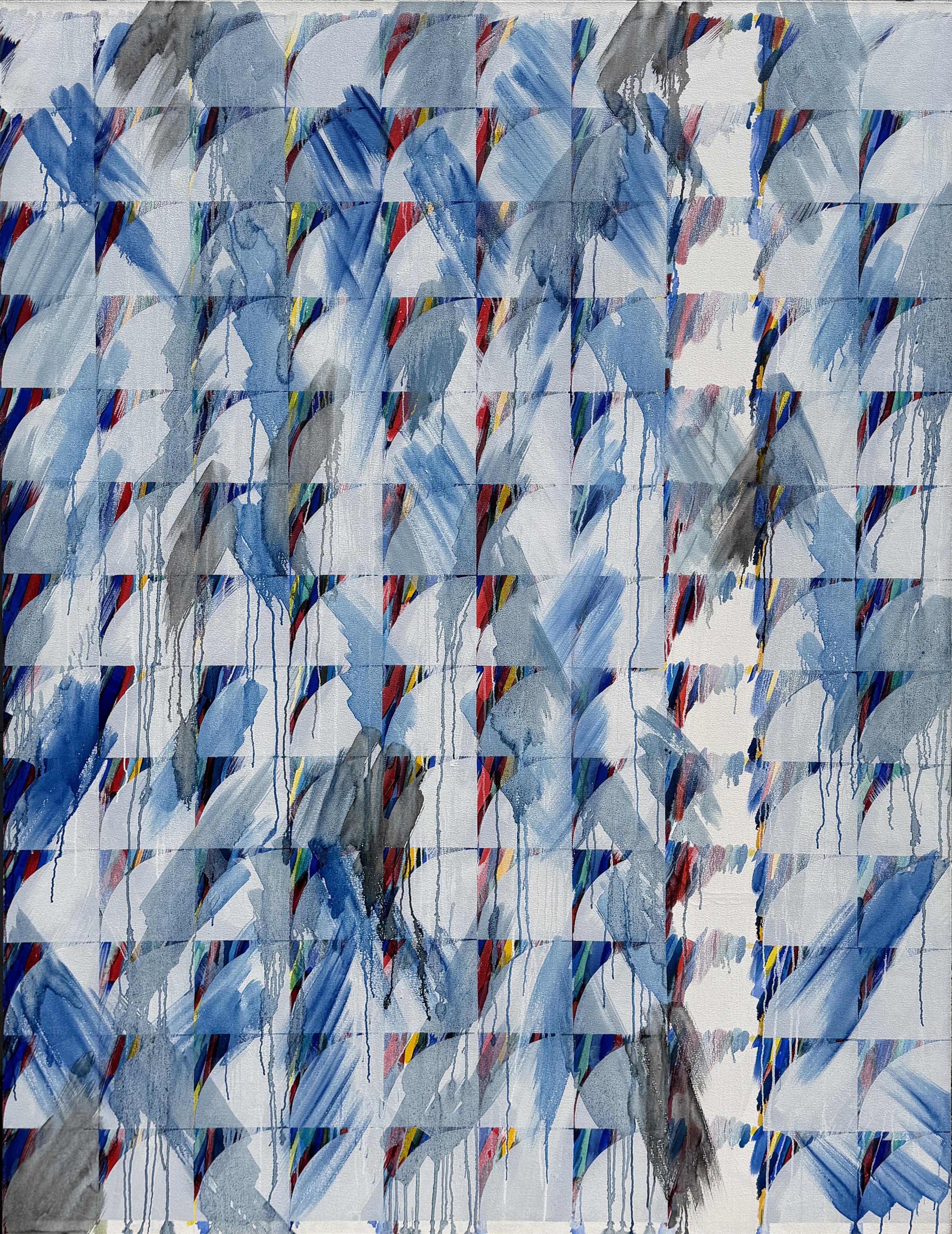 Ann Thornycroft Large Geometric Abstract Oil Painting, White Grid 1985