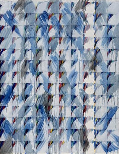 Ann Thornycroft, grande dipinto astratto geometrico a olio, “White Grid”, 1985