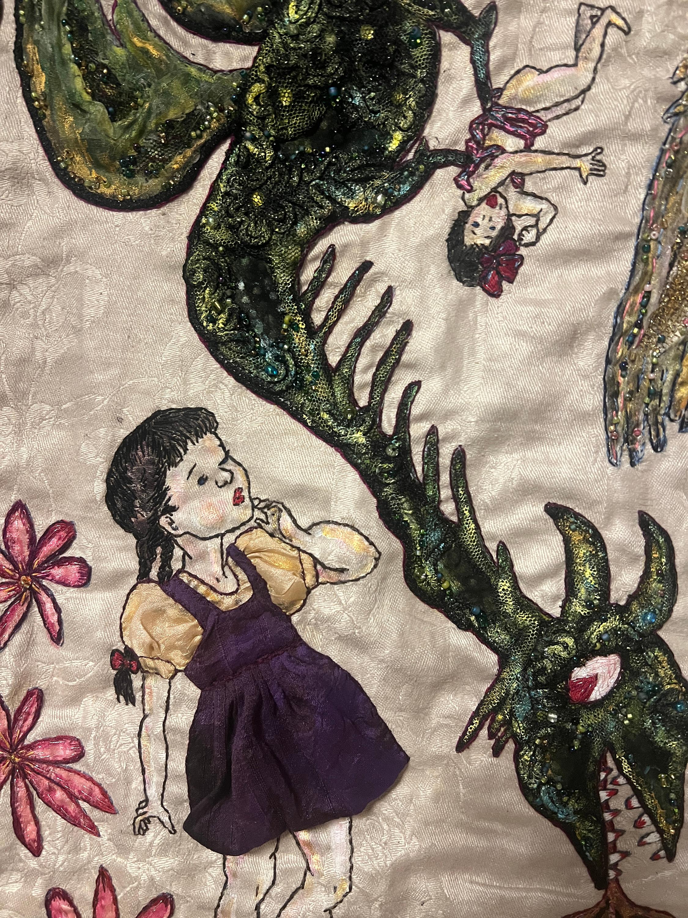Fiber, Mixed Media, Hand Stitched: 'Dragon's Breath!' - Contemporary Mixed Media Art by Ann Vollum