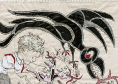 Fiber, Mixed Media, Hand Stitched: 'Run!'