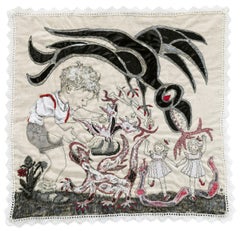 Fiber, Mixed Media, Hand Stitched: 'Run!'
