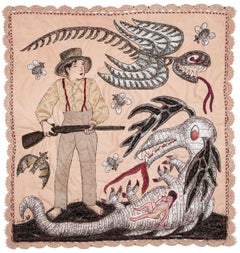 Fiber, Mixed Media, Hand Stitched: 'And He Took it All with a Gun!'