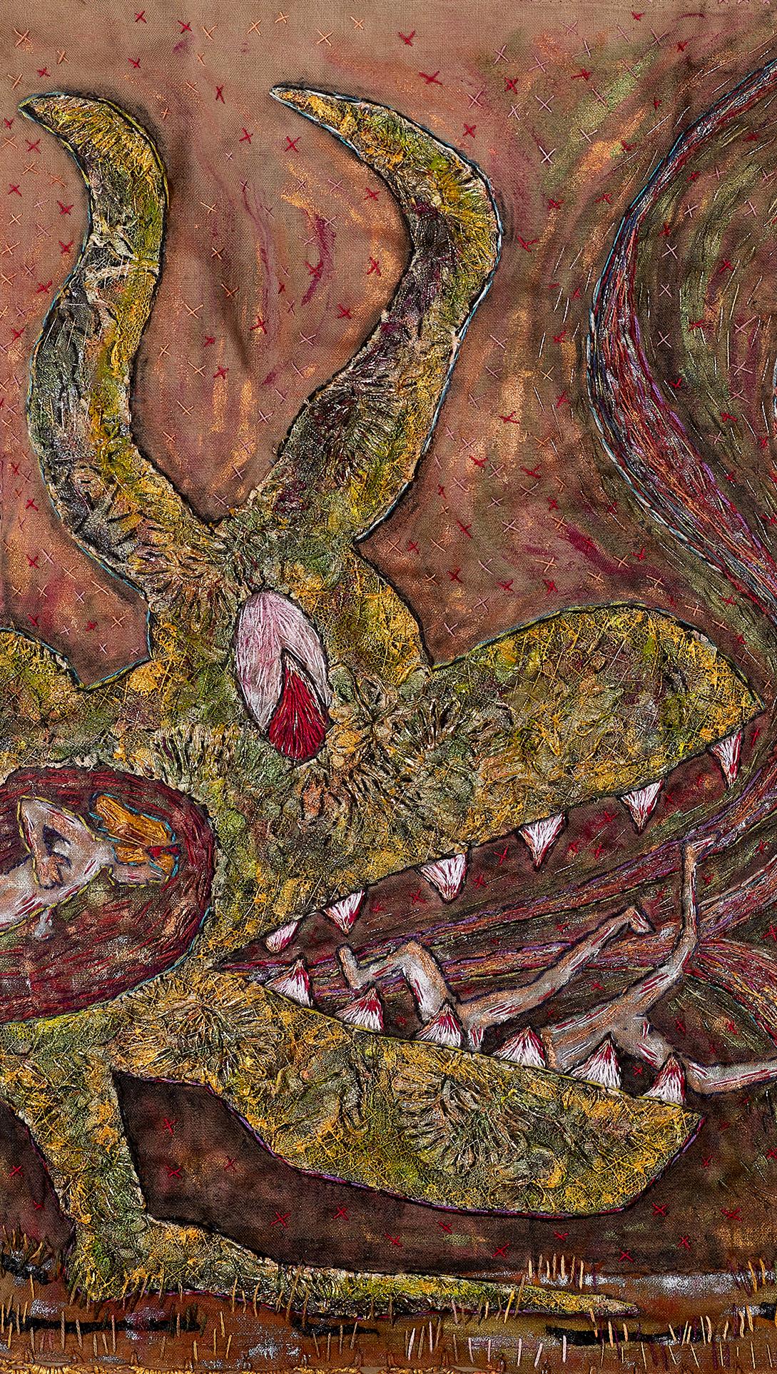 Fiber, Mixed Media, Hand Stitched: 'Hellmouth!' - Contemporary Art by Ann Vollum