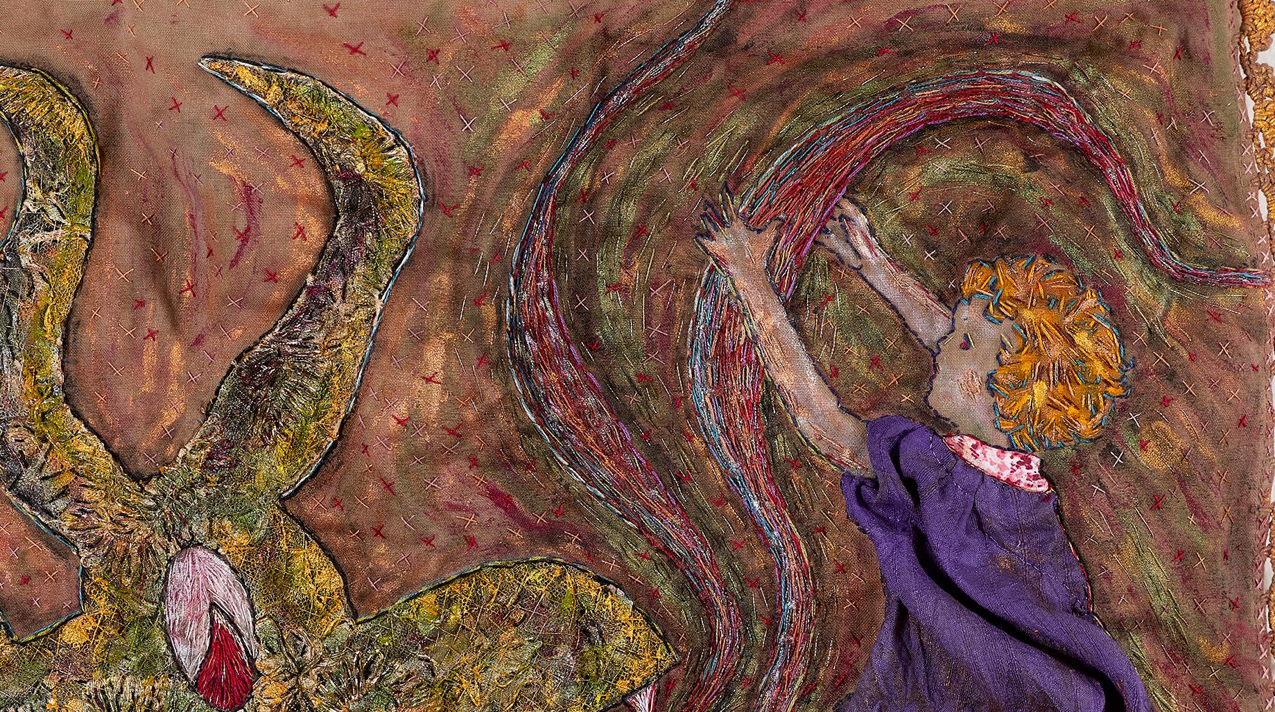 Fiber, Mixed Media, Hand Stitched: 'Hellmouth!' For Sale 1