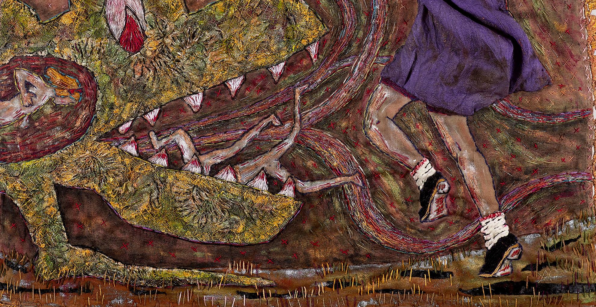 Fiber, Mixed Media, Hand Stitched: 'Hellmouth!' For Sale 2
