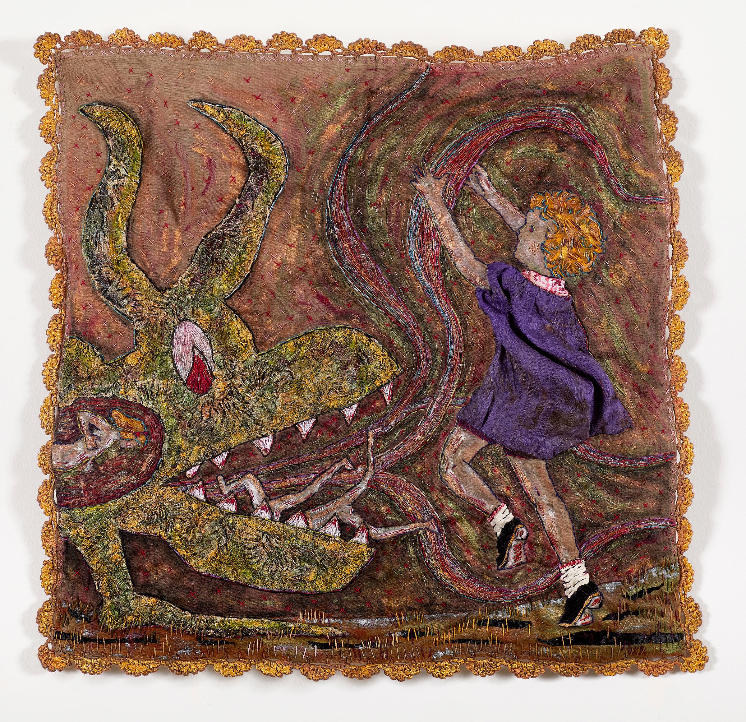 Fiber, Mixed Media, Hand Stitched: 'Hellmouth!' - Art by Ann Vollum