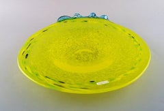 Ann Wåhlström for Kosta Boda, Large Dish in Mouth Blown, Blue and Yellow Glass