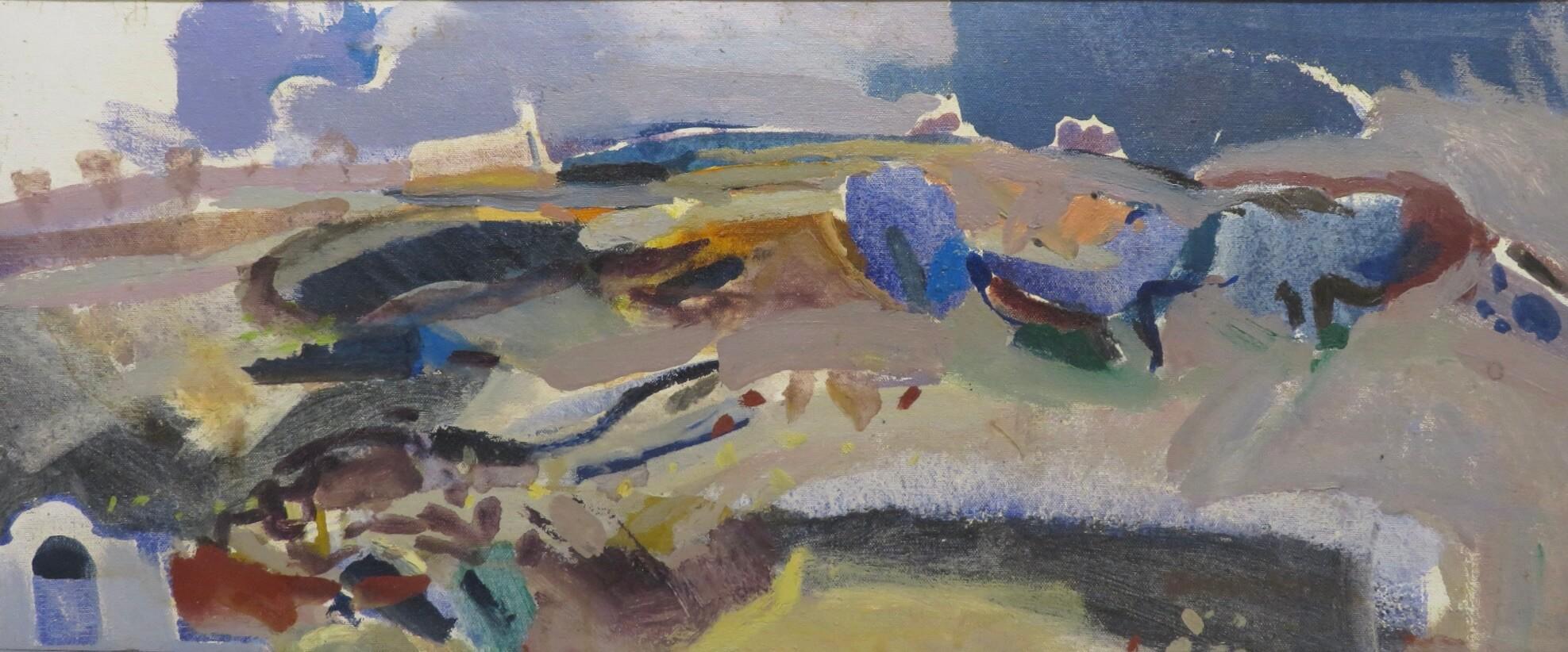 Superbe peinture à l'huile coloriste / fauviste de Santorin Grèce c.1980 - Painting de Ann Winn