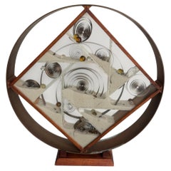 Ann Wiseman Kinetic Sand Fountain Sculpture in Walnut, Lucite, and Brass