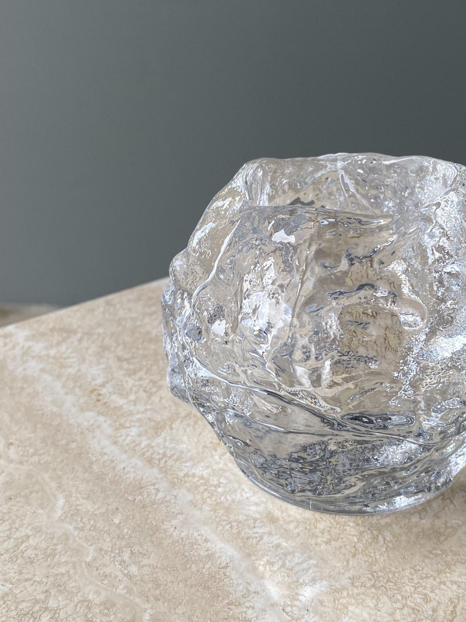 Ann Wolff Snowball Glass Crystal Candle Holder for Kosta Boda, Sweden, 1980s  For Sale 7