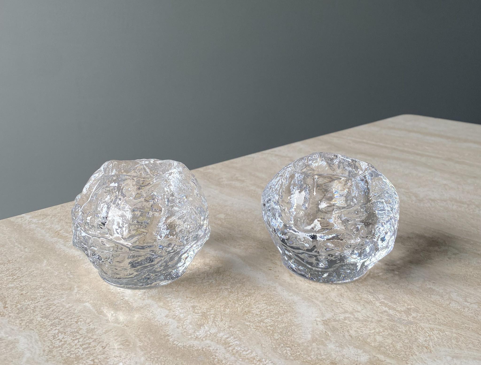 Swedish Ann Wolff Snowball Glass Crystal Candle Holder for Kosta Boda, Sweden, 1980s  For Sale