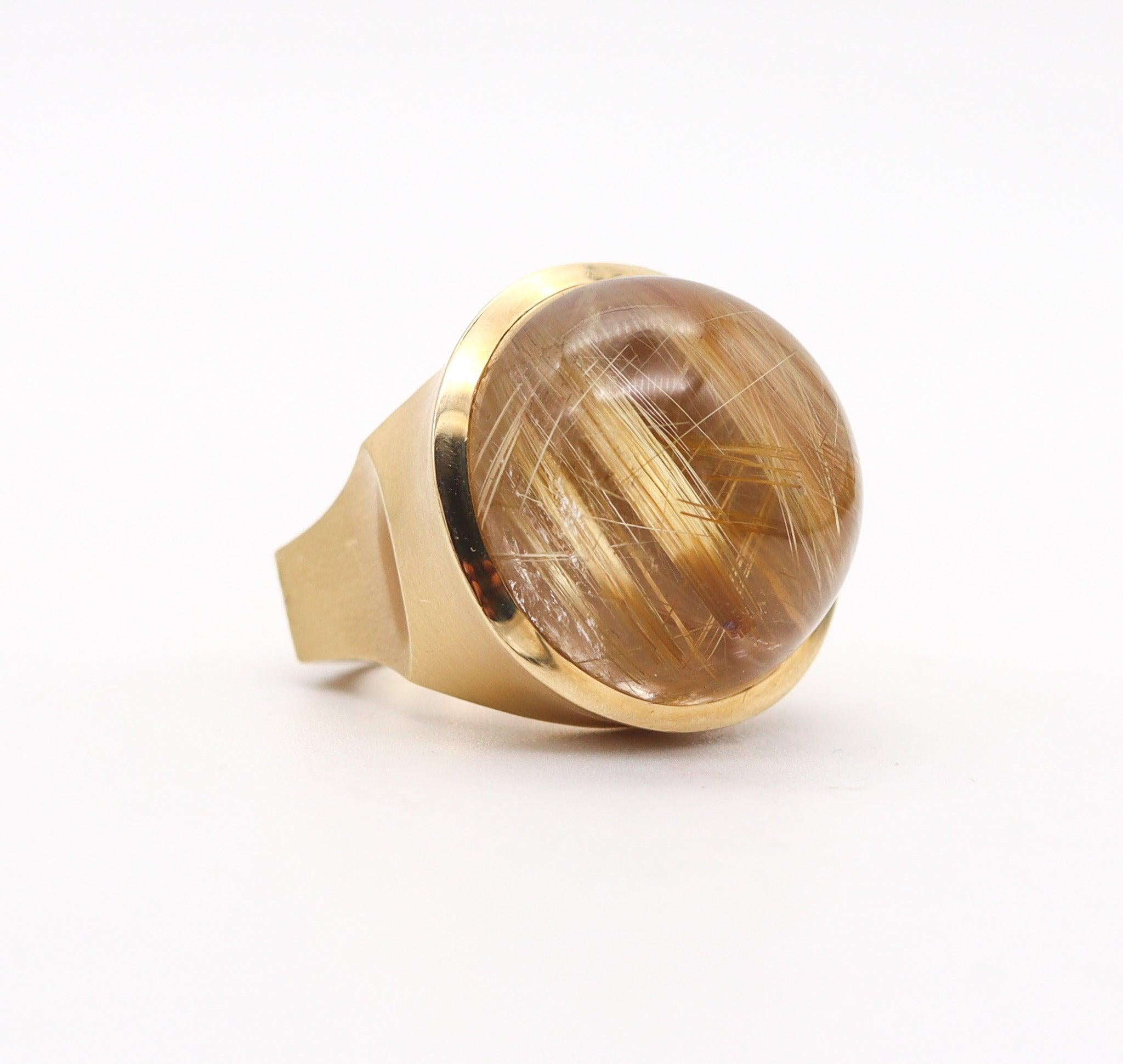 Modernist ANN ZIFF Tamsen Z Sculptural Artist Ring In 18Kt Yellow Gold With Rutilated For Sale