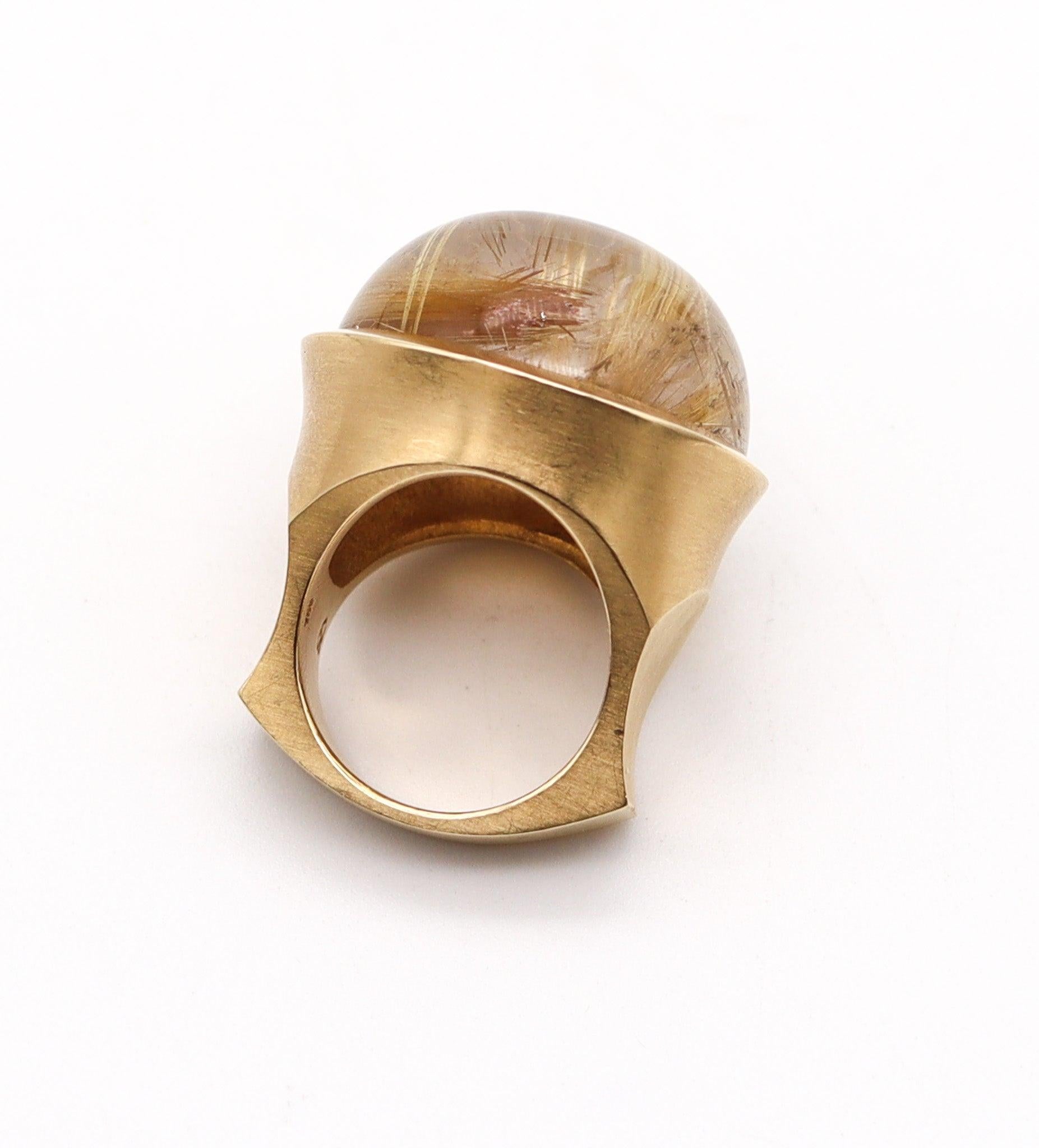 Women's or Men's ANN ZIFF Tamsen Z Sculptural Artist Ring In 18Kt Yellow Gold With Rutilated For Sale