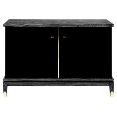 Anna 2 doors Cabinet, in Black Limed Oak with brass details feet by Duistt