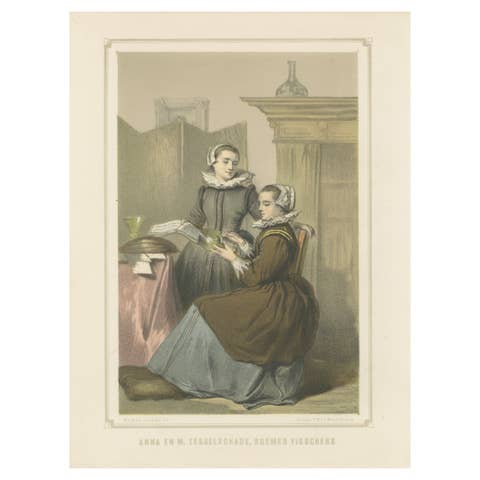 Anna and Maria Tesselschade Visscher – 19th-Century Hand-Colored Lithograph