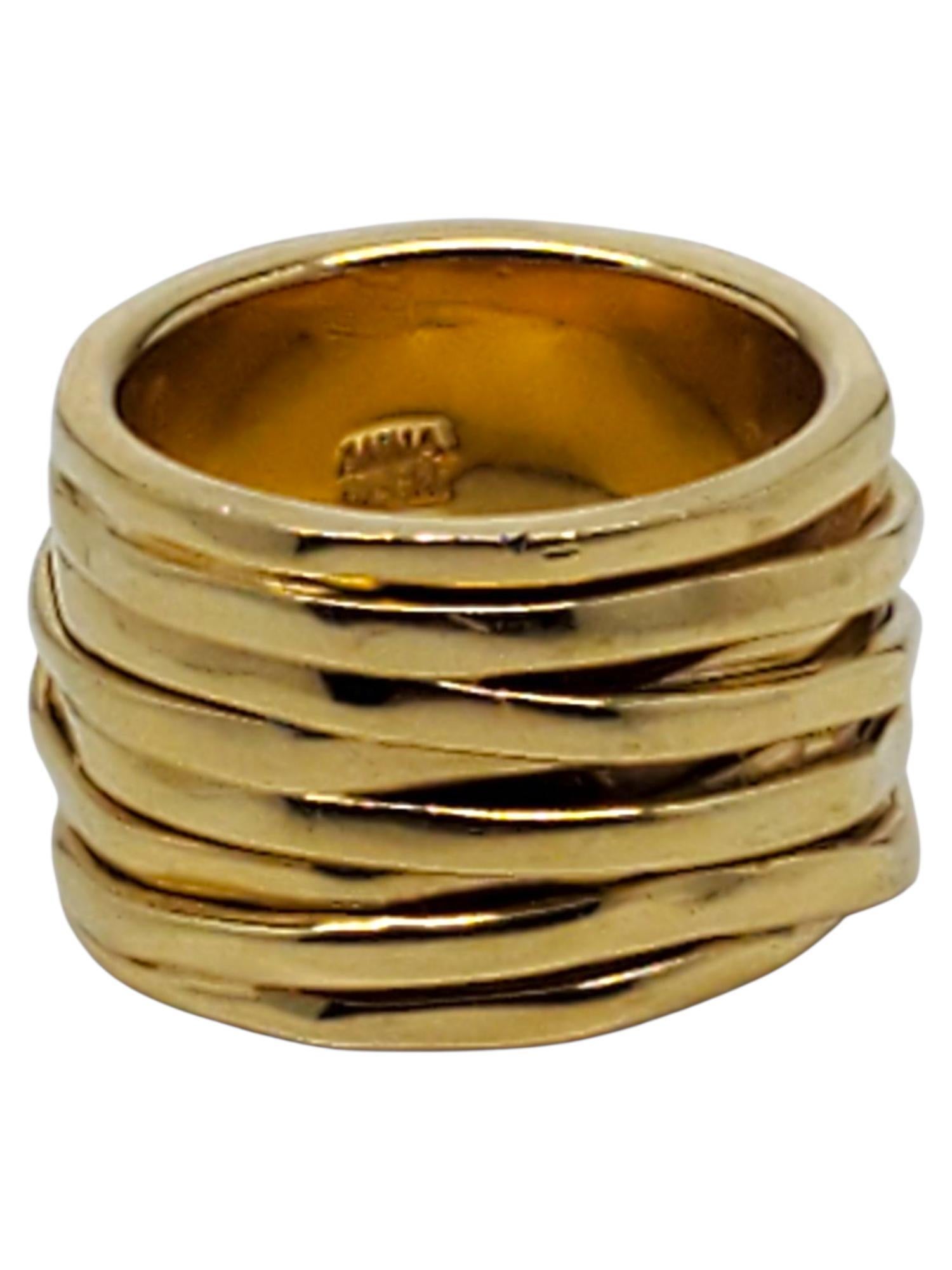 Contemporaneo Anna Beck - Anello a fascia larga ondulata in argento placcato oro, misura 8 #22599 in vendita