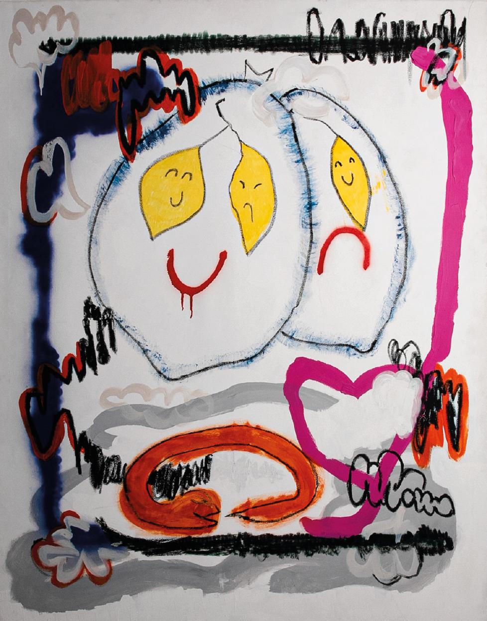 Emotionallemons, Acrylic, chalk, spray, marker on canvas, 180 x 135 cm, 2021 - Mixed Media Art by Anna Beil 