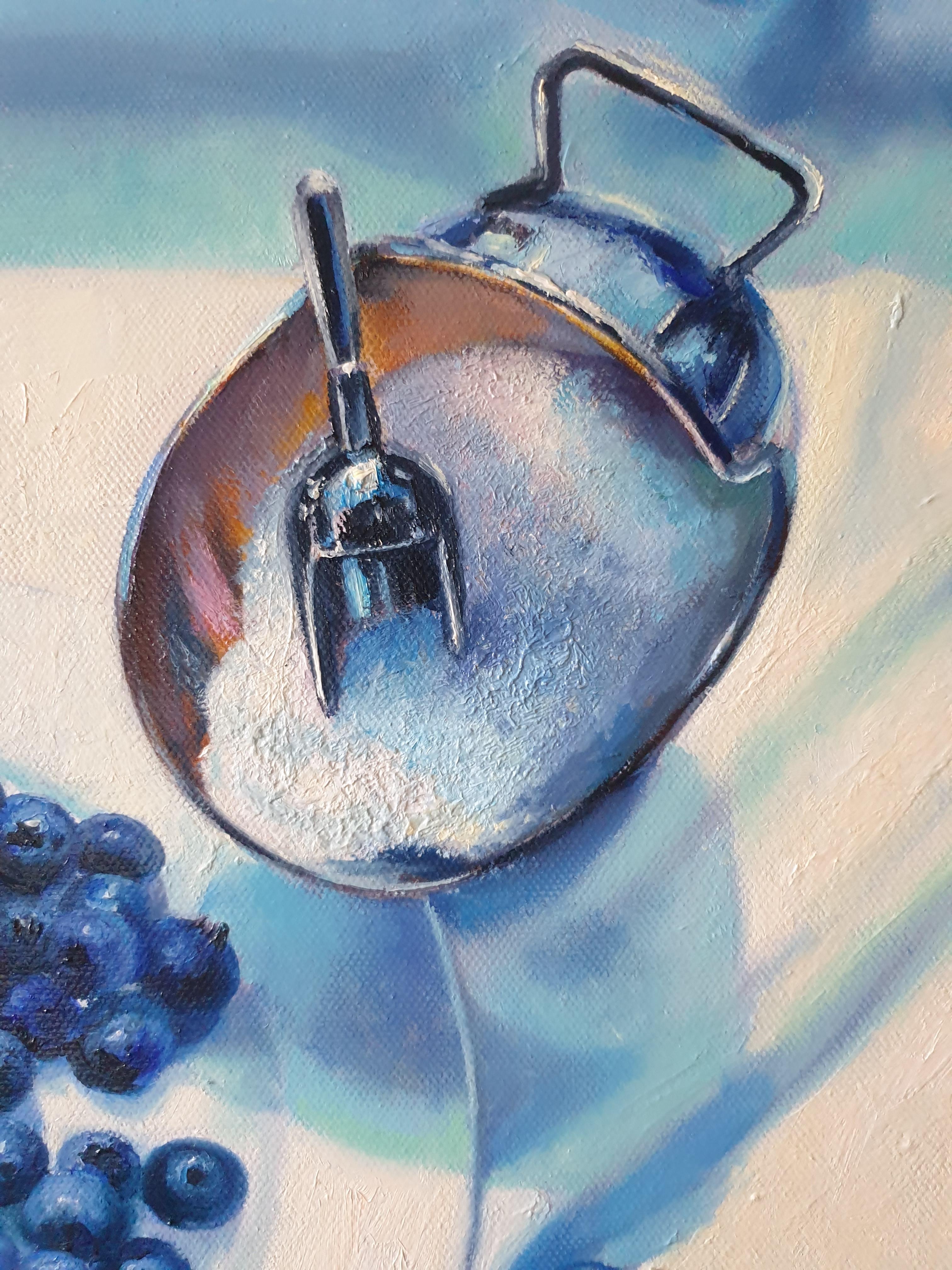 Oil Still Life Painting SLIGHTLY SOUR Realistic Blueberry - Gray Interior Painting by Anna Bessonova