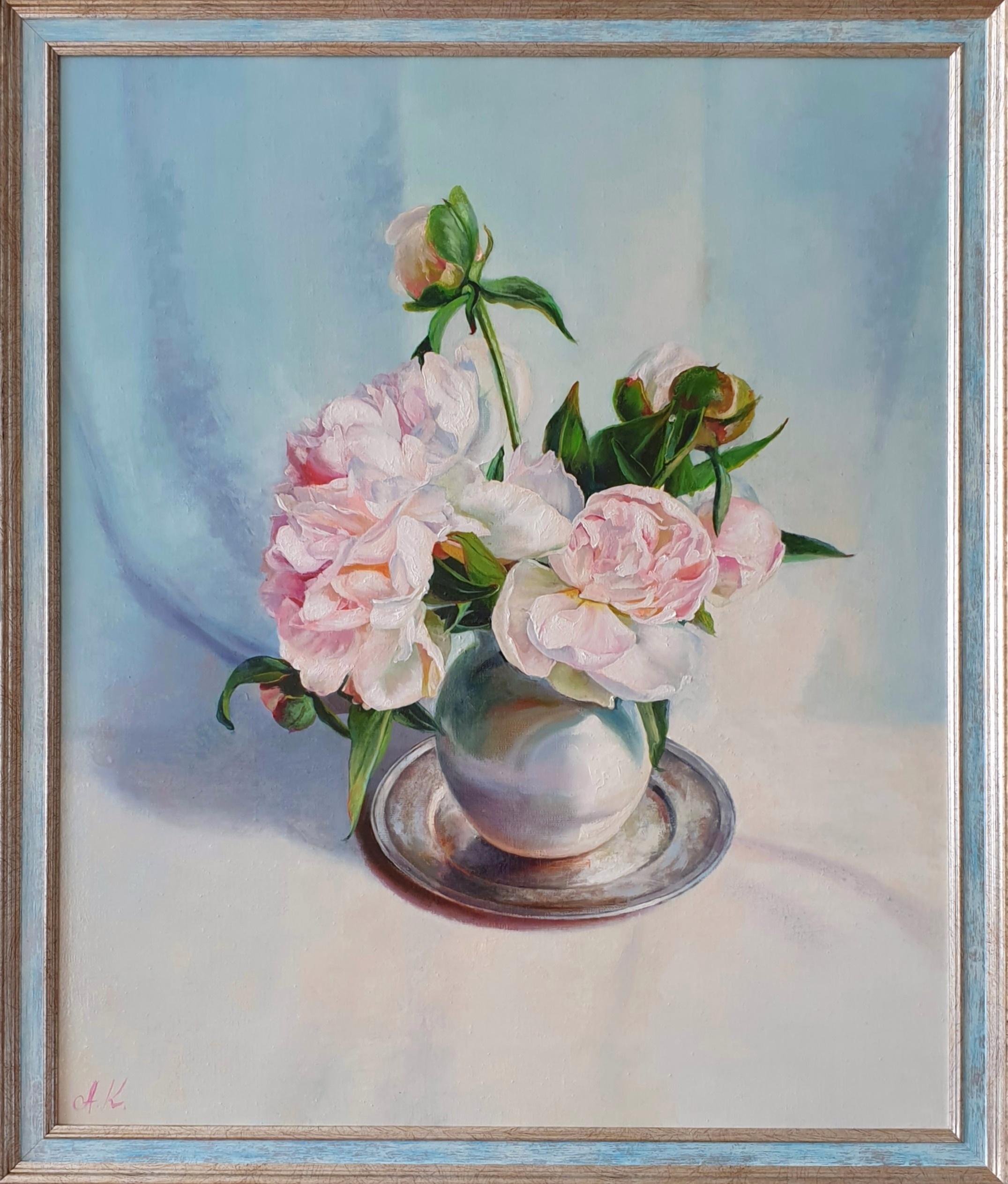 Pink Peonies Painting Original Art Flower Oil Cardboard Floral Glass ...
