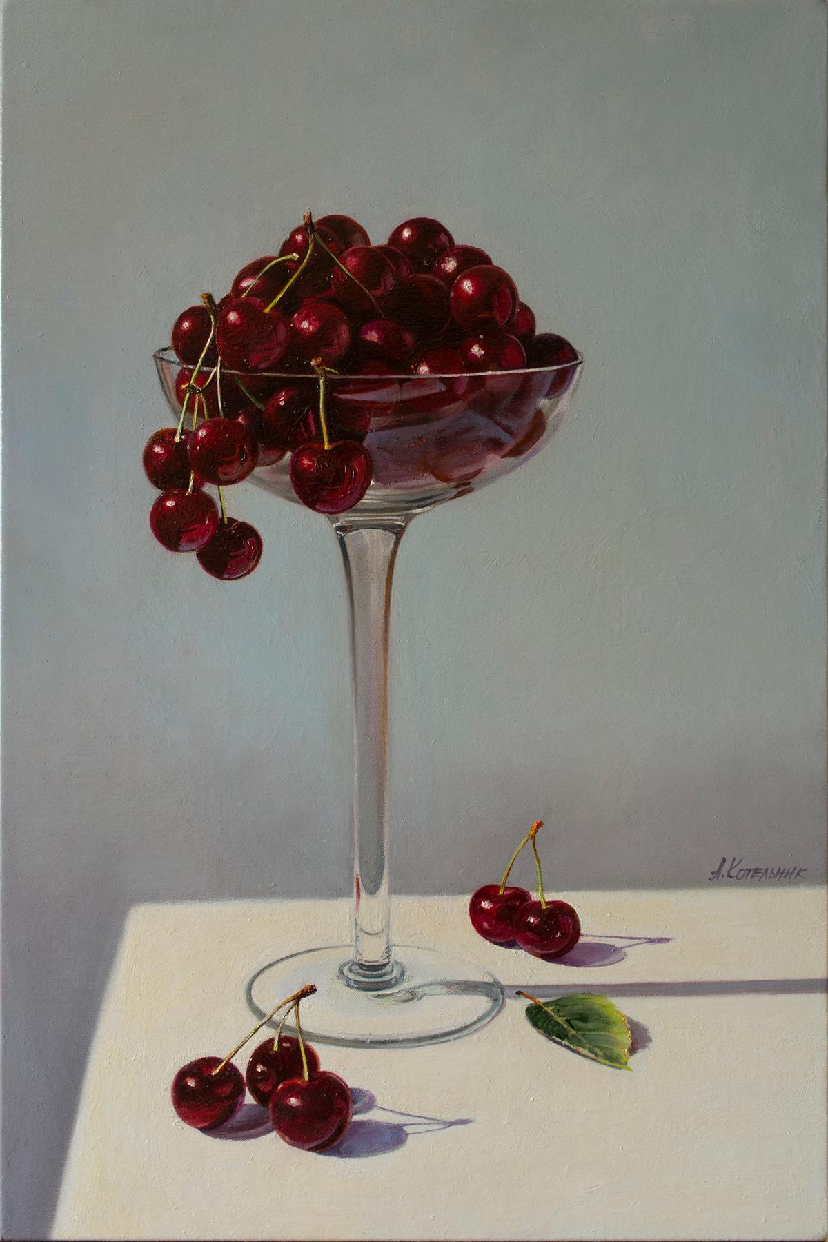 Anna Bessonova Interior Painting - Original Oil Still Life Painting Cherry Still Life
