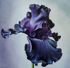 Original Oil Still Life Painting Haute Couture Dress. Iris Flower