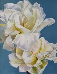 Still Life Painting DANCE OF WHITE SILK Realistic Tulips
