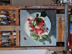 Still Life Painting PLATE WITH SUMMER Realistic Cherries