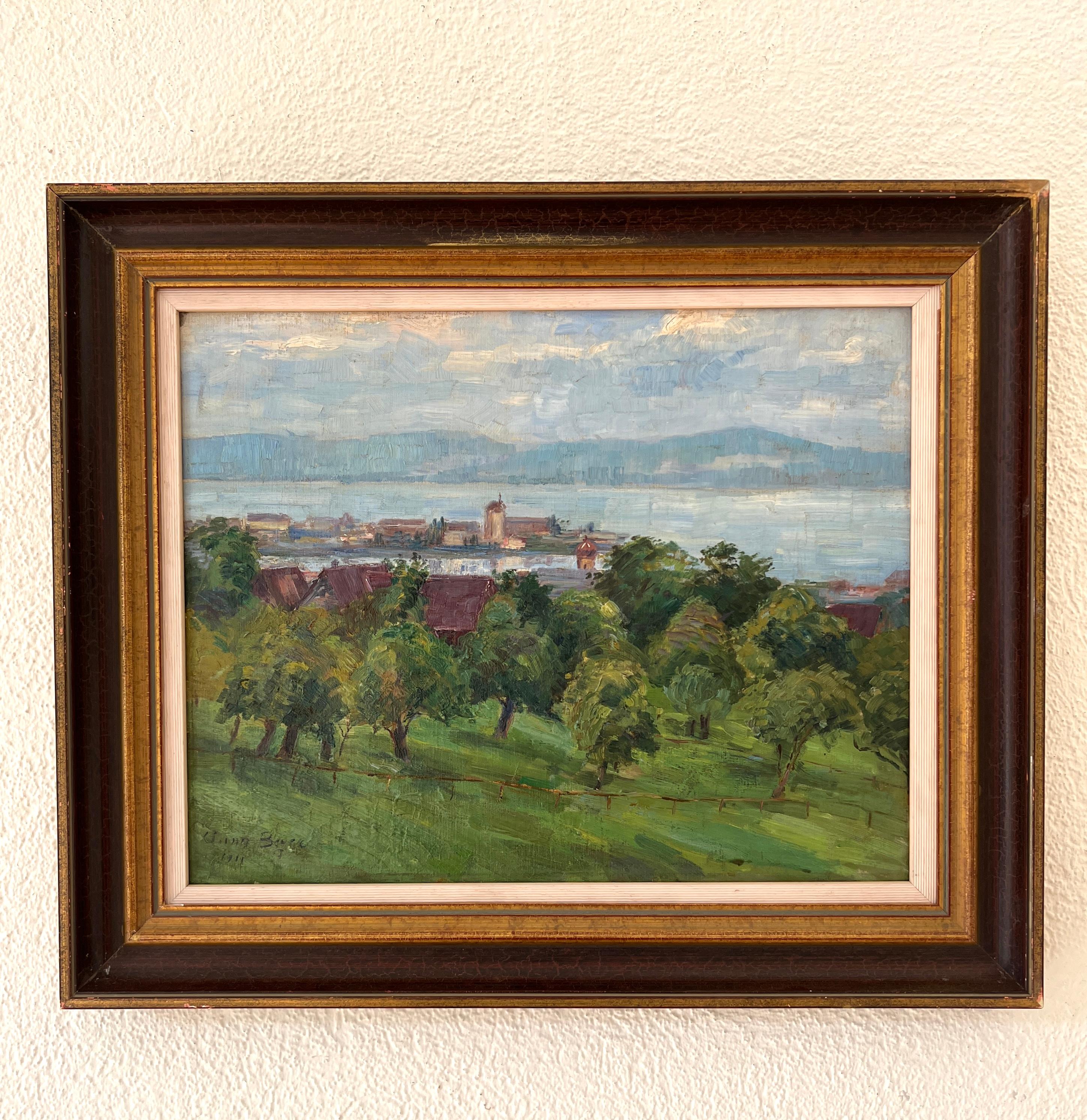 Le lac de Genève avec vue sur le Jura - Painting de Anna Beyer