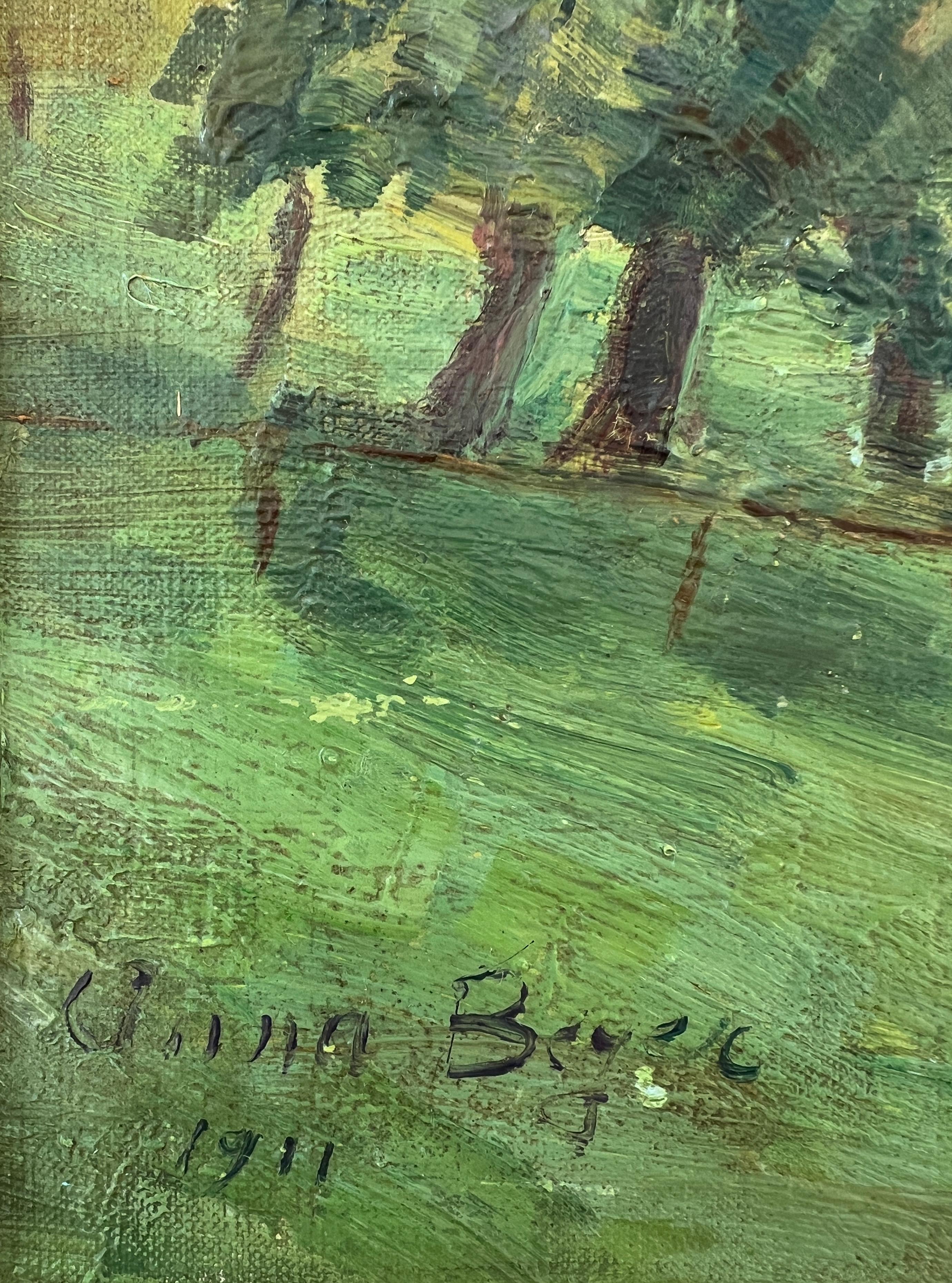 Le lac de Genève avec vue sur le Jura - Marron Landscape Painting par Anna Beyer