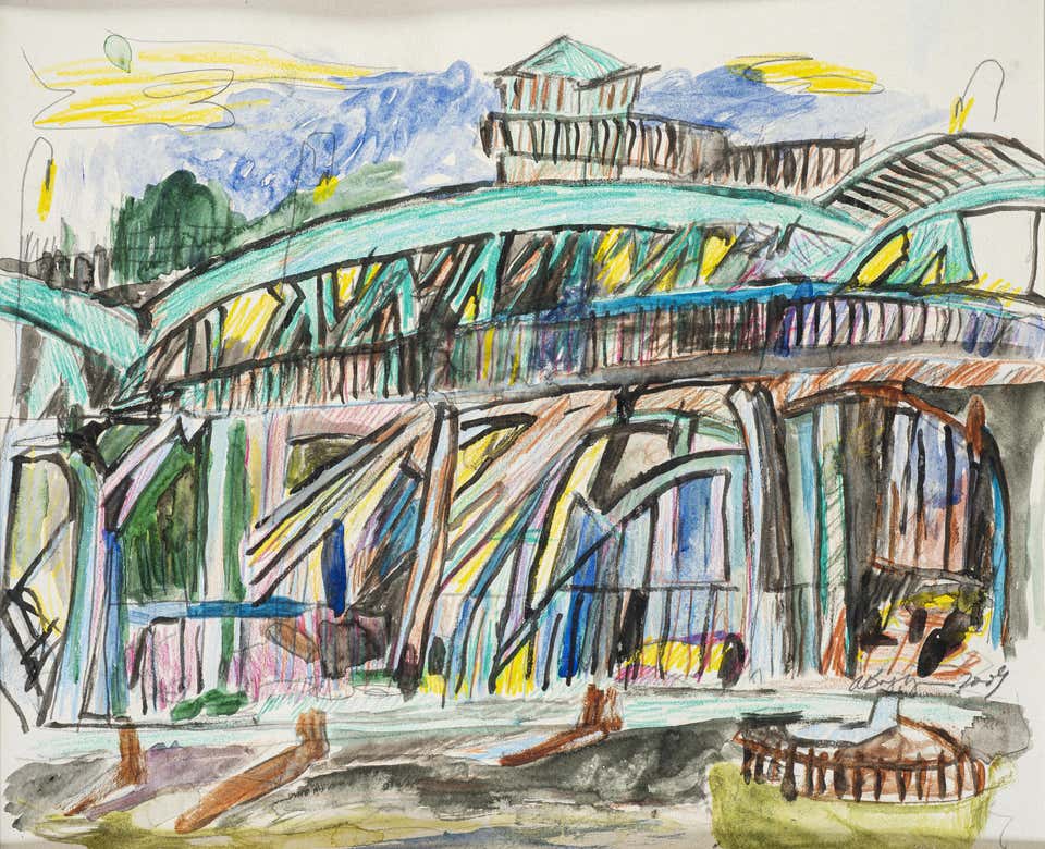 "Imbaba Bridge" Pastel on Paper 12" x 16" inch by Anna Boghiguian