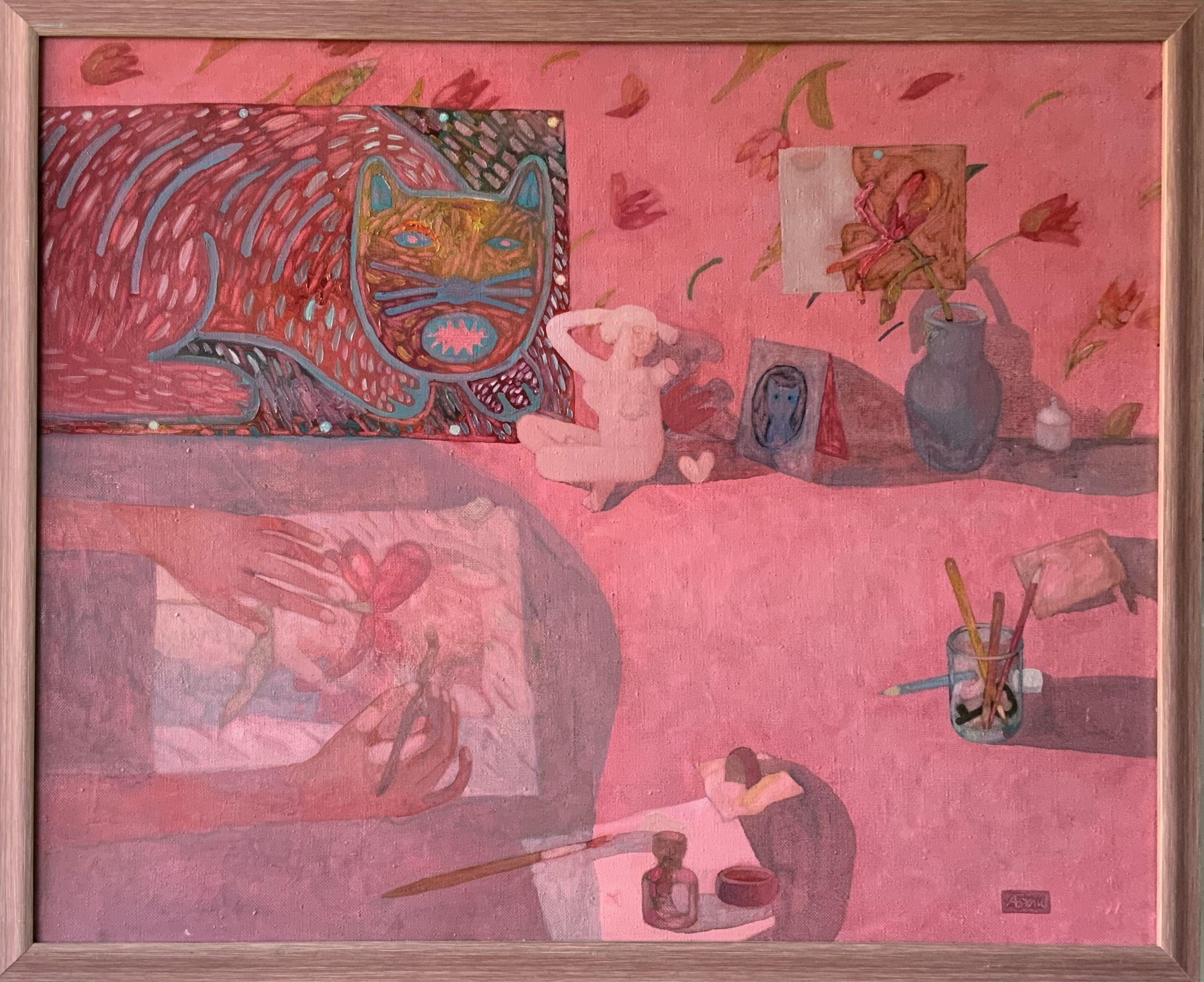 bodegón rosa, Pintura, Óleo sobre lienzo - Painting de Anna Bulkina
