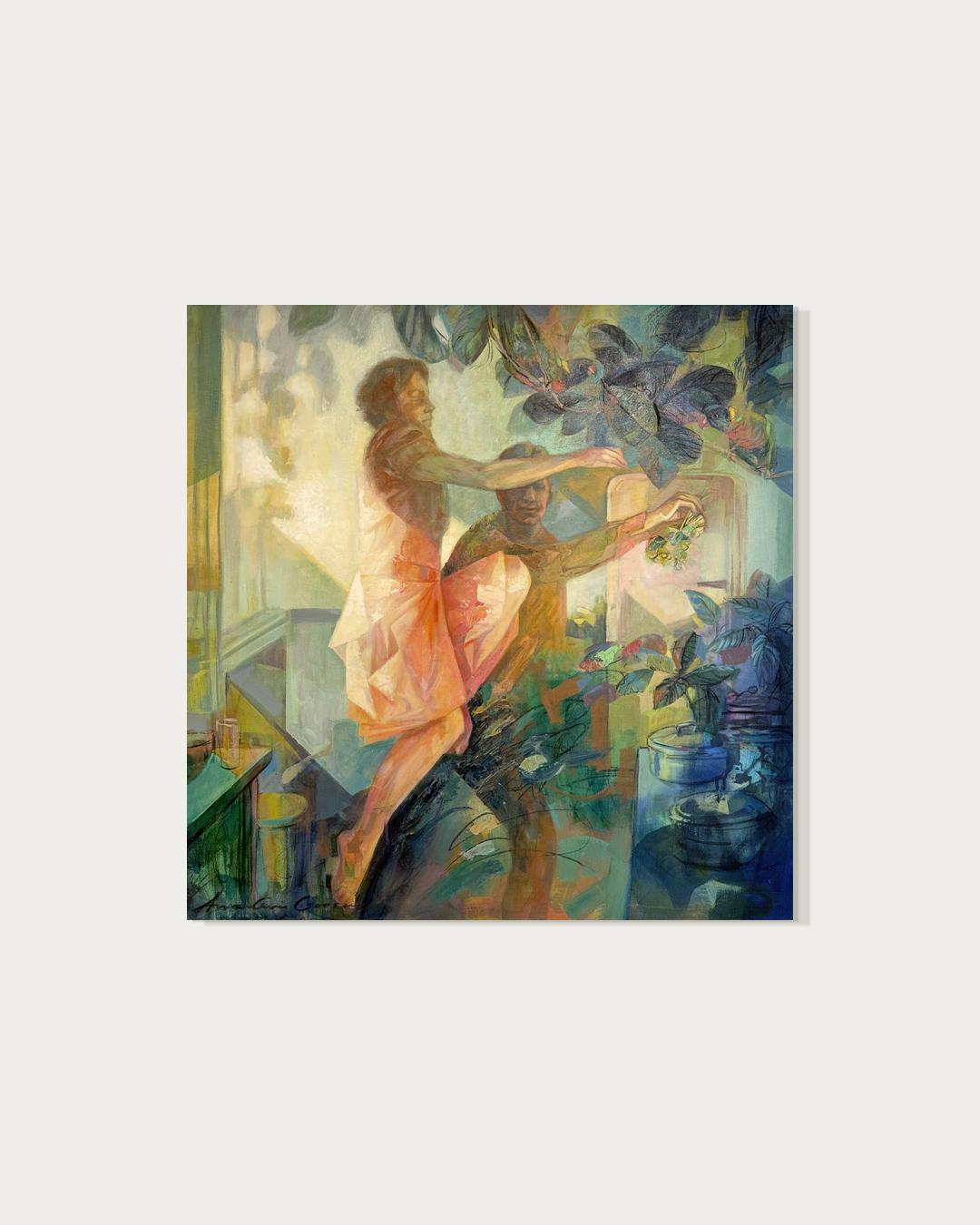 Zur Korianderdebatte von Anna-Carien Goosen - Zeitgenössisches Ölgemälde im Angebot 1