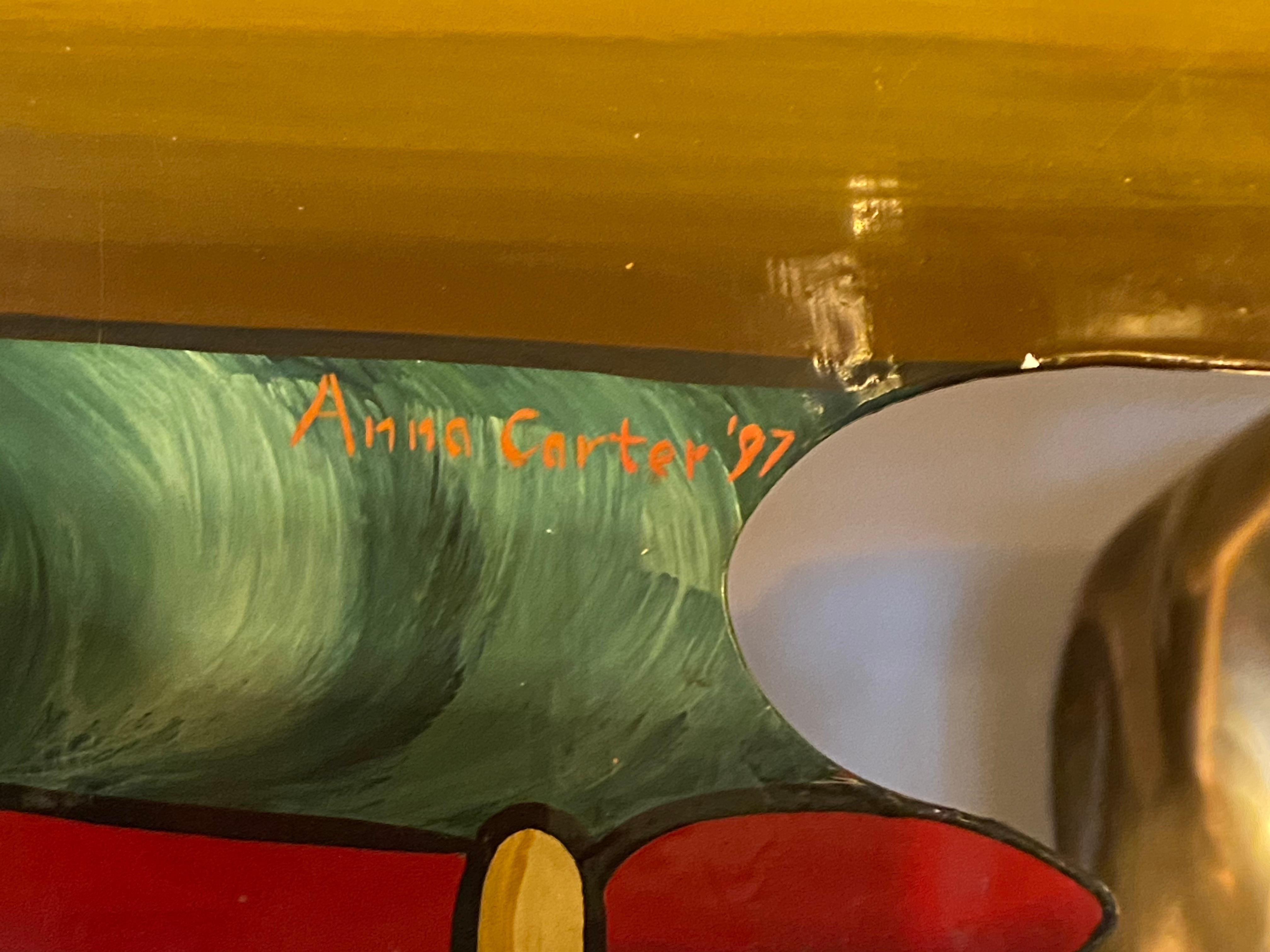 Modern Anna Carter Hand Painted Amusement Fairground Funfair Spaceship Sign Dated 1997