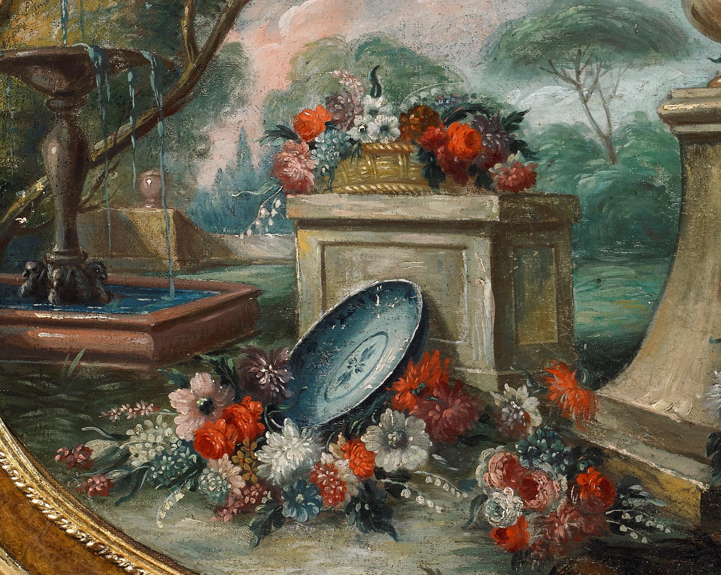 18th Century Anna Gilli Still Life Flowers in a Garden Oil on Canvas Green Blue  - Painting by Anna Caterina Gilli