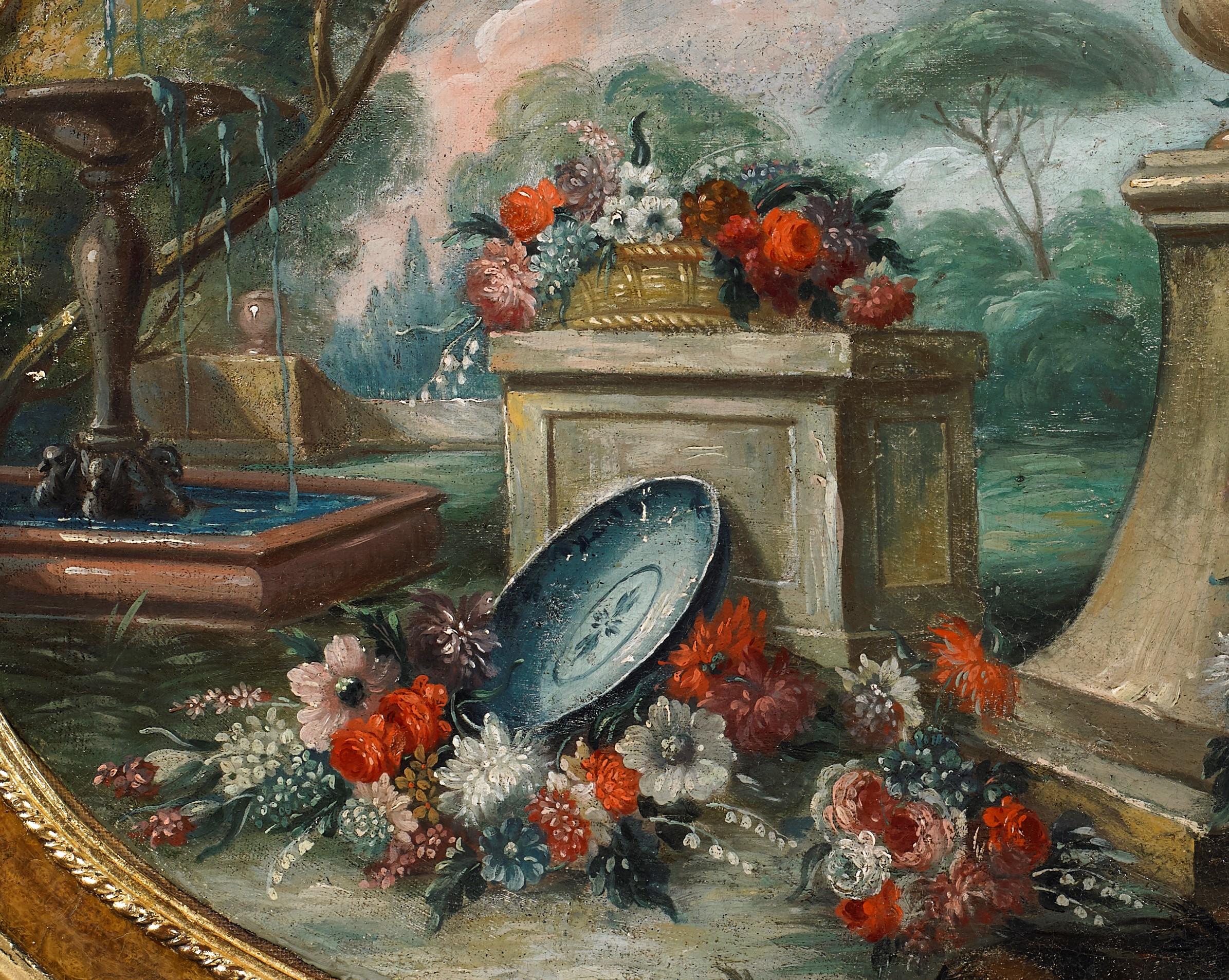 18th Century Anna Gilli Still Life Flowers in a Garden Oil on Canvas Green Blue - Painting by Anna Caterina Gilli