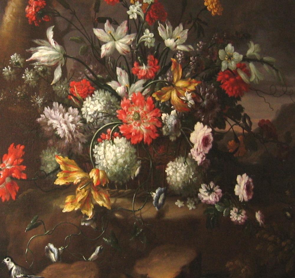 Pair of Exceptional Italian Still Life  Paintings of Flowers  18th century For Sale 7