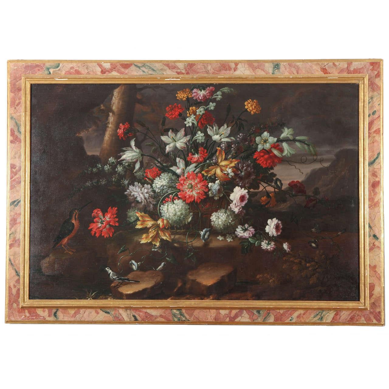 Pair of Exceptional Italian Still Life  Paintings of Flowers  18th century - Brown Still-Life Painting by Anna Caterina Gilli